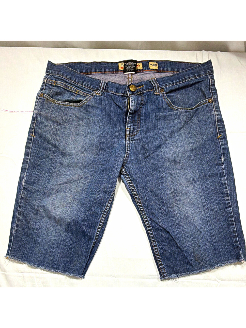 RSQ Men's Blue Skinny Denim Shorts Frayed Hem 9" Inseam 5-Pocket Button
